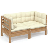 NNEVL 2-Seater Garden Sofa with Cream Cushions Solid Wood Pine