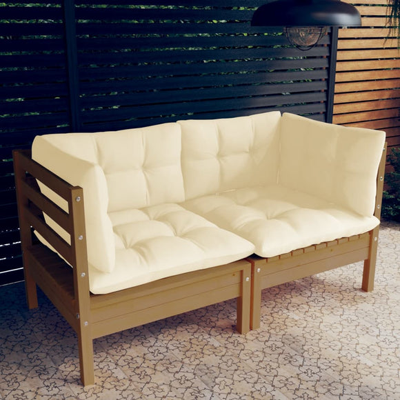 NNEVL 2-Seater Garden Sofa with Cream Cushions Solid Wood Pine