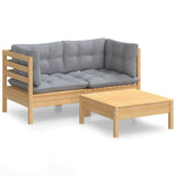 NNEVL 3 Piece Garden Lounge Set with Grey Cushions Pinewood