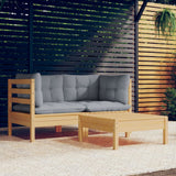 NNEVL 3 Piece Garden Lounge Set with Grey Cushions Pinewood
