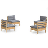NNEVL 4 Piece Garden Lounge Set with Grey Cushions Pinewood