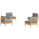 NNEVL 4 Piece Garden Lounge Set with Grey Cushions Pinewood