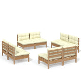 NNEVL 8 Piece Garden Lounge Set with Cream Cushions Pinewood
