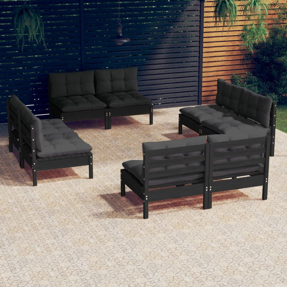 NNEVL 8 Piece Garden Lounge Set with Anthracite Cushions Pinewood