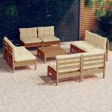 NNEVL 9 Piece Garden Lounge Set with Cream Cushions Pinewood