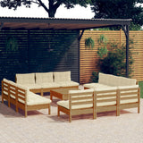 NNEVL 13 Piece Garden Lounge Set with Cream Cushions Pinewood