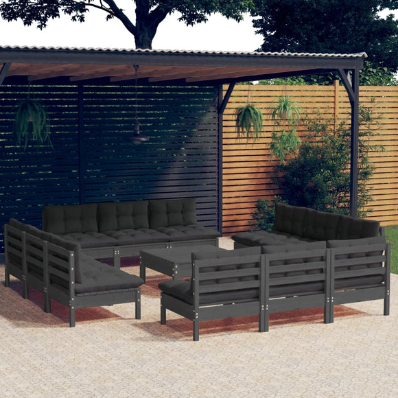 NNEVL 13 Piece Garden Lounge Set with Anthracite Cushions Pinewood