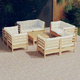 NNEVL 9 Piece Garden Lounge Set with Cream Cushions Pinewood