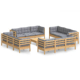 NNEVL 13 Piece Garden Lounge Set with Grey Cushions Pinewood