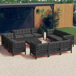 NNEVL 13 Piece Garden Lounge Set with Anthracite Cushions Pinewood