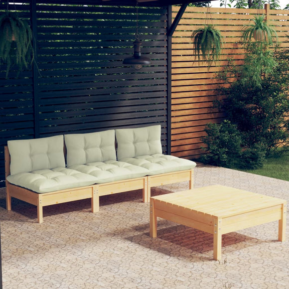 NNEVL 4 Piece Garden Lounge Set with Cream Cushions Pinewood