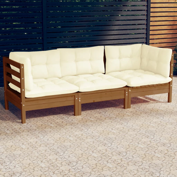 NNEVL 3-Seater Garden Sofa with Cream Cushions Solid Pinewood