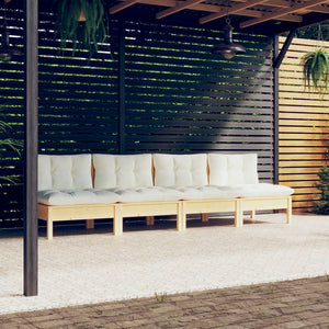 NNEVL 4-Seater Garden Sofa with Cream Cushions Solid Pinewood