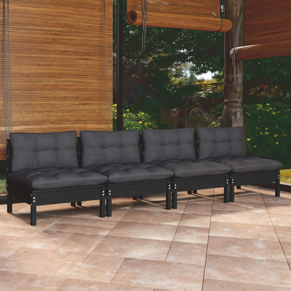 NNEVL 4-Seater Garden Sofa with Anthracite Cushions Solid Pinewood