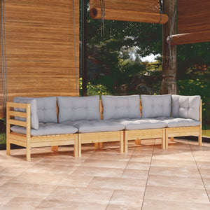 NNEVL 4 Piece Garden Lounge Set with Grey Cushions Solid Pinewood