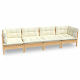 NNEVL 4 Piece Garden Lounge Set with Cream Cushions Solid Pinewood
