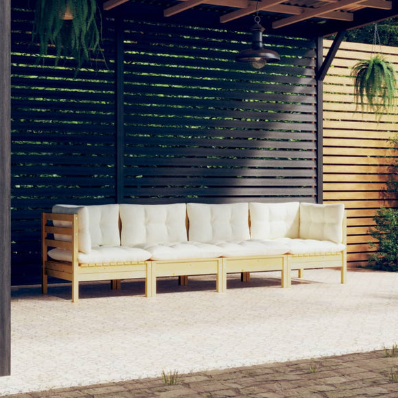 NNEVL 4 Piece Garden Lounge Set with Cream Cushions Solid Pinewood