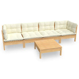 NNEVL 5 Piece Garden Lounge Set with Cream Cushions Solid Pinewood
