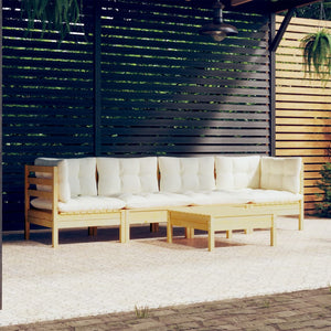 NNEVL 5 Piece Garden Lounge Set with Cream Cushions Solid Pinewood