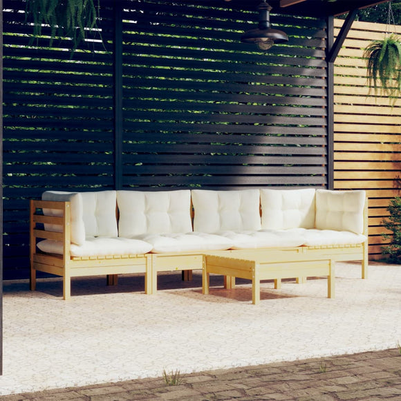 NNEVL 5 Piece Garden Lounge Set with Cream Cushions Solid Pinewood