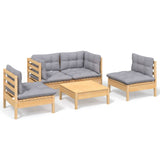 NNEVL 5 Piece Garden Lounge Set with Grey Cushions Solid Pinewood