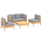NNEVL 5 Piece Garden Lounge Set with Grey Cushions Solid Pinewood