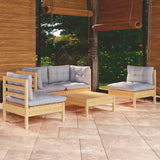 NNEVL 5 Piece Garden Lounge Set with Grey Cushions Solid Pinewood