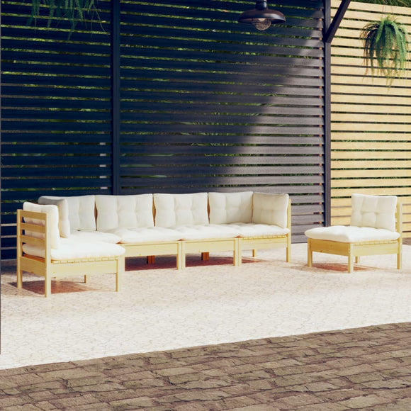 NNEVL 6 Piece Garden Lounge Set with Cream Cushions Solid Pinewood