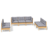 NNEVL 7 Piece Garden Lounge Set with Grey Cushions Solid Pinewood