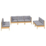 NNEVL 7 Piece Garden Lounge Set with Grey Cushions Solid Pinewood