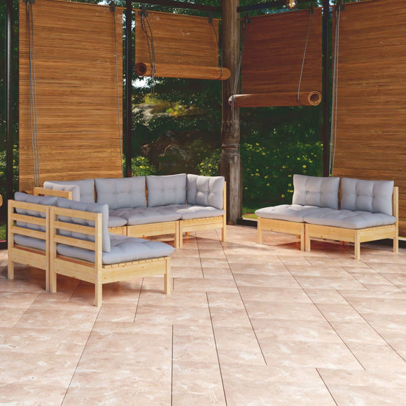 NNEVL 7 Piece Garden Lounge Set with Grey Cushions Solid Pinewood