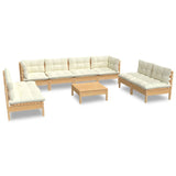 NNEVL 9 Piece Garden Lounge Set with Cream Cushions Solid Pinewood