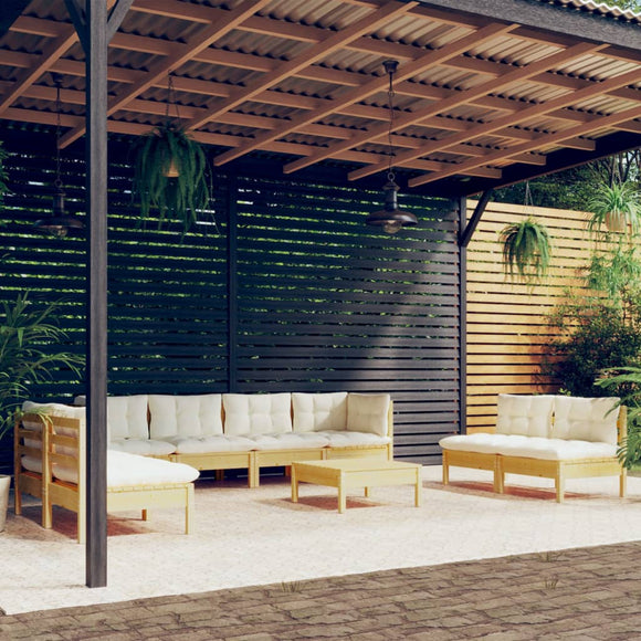 NNEVL 9 Piece Garden Lounge Set with Cream Cushions Solid Pinewood