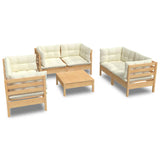 NNEVL 7 Piece Garden Lounge Set with Cream Cushions Solid Pinewood