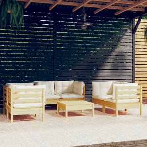 NNEVL 7 Piece Garden Lounge Set with Cream Cushions Solid Pinewood