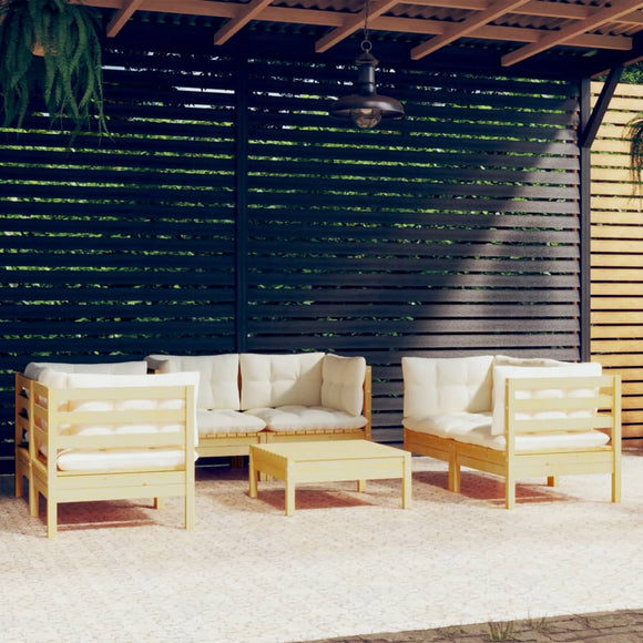 NNEVL 7 Piece Garden Lounge Set with Cream Cushions Solid Pinewood