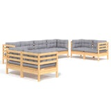 NNEVL 8 Piece Garden Lounge Set with Grey Cushions Solid Pinewood