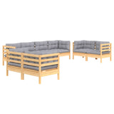 NNEVL 8 Piece Garden Lounge Set with Grey Cushions Solid Pinewood