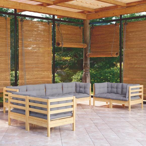 NNEVL 8 Piece Garden Lounge Set with Grey Cushions Solid Pinewood
