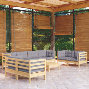 NNEVL 9 Piece Garden Lounge Set with Grey Cushions Solid Pinewood