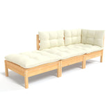 NNEVL 3 Piece Garden Lounge Set with Cream Cushions Solid Wood Pine