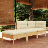 NNEVL 3 Piece Garden Lounge Set with Cream Cushions Solid Wood Pine