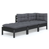 NNEVL 3 Piece Garden Lounge Set with Cushions Solid Wood Pine
