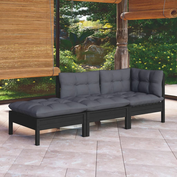 NNEVL 3 Piece Garden Lounge Set with Cushions Solid Wood Pine