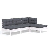 NNEVL 4 Piece Garden Lounge Set with Cushions White Pinewood