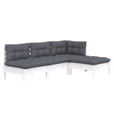 NNEVL 4 Piece Garden Lounge Set with Cushions White Pinewood