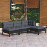 NNEVL 4 Piece Garden Lounge Set with Cushions Black Pinewood