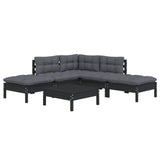 NNEVL 6 Piece Garden Lounge Set with Cushions Black Pinewood