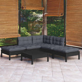 NNEVL 6 Piece Garden Lounge Set with Cushions Black Pinewood