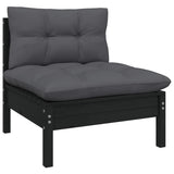 NNEVL 8 Piece Garden Lounge Set with Cushions Black Pinewood